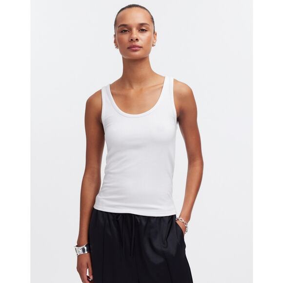 Madewell Drapey Rib Tank Top WMNS XS White Supima Scoop Neck Pullover Stretchy - Picture 1 of 10